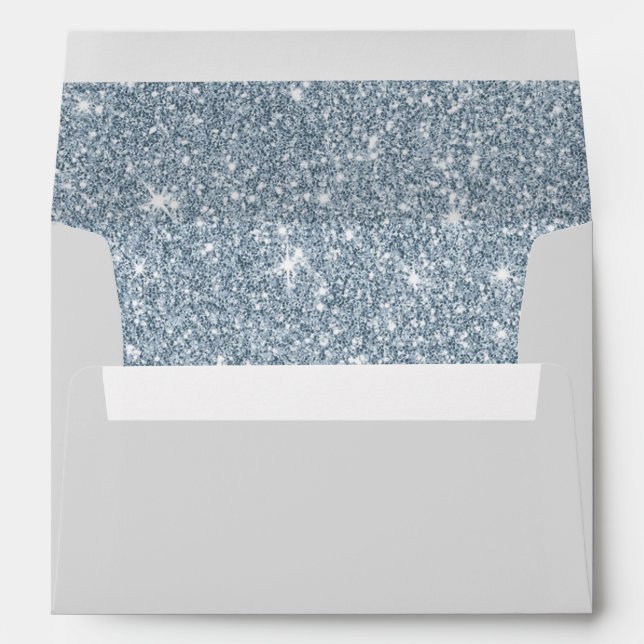 Dusty Blue Glitter Silver Wedding Envelope (Back (Bottom))