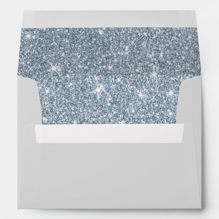 Dusty Blue Glitter Silver Wedding Envelope | Zazzle