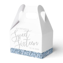 Dusty Blue Glitter Sweet 16 Personalized Favor Boxes