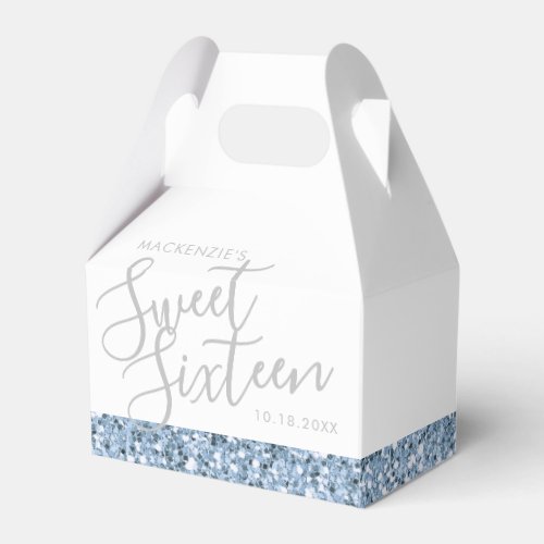 Dusty Blue Glitter Sweet 16 Personalized Favor Boxes