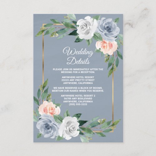 Dusty Blue Gold Blush Pink Peach Elegant Wedding Enclosure Card