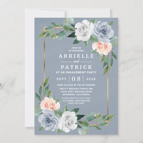 Dusty Blue Gold Blush Pink Peach Engagement Party Invitation