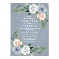 Dusty Blue Gold Blush Pink Peach Floral Wedding Invitation