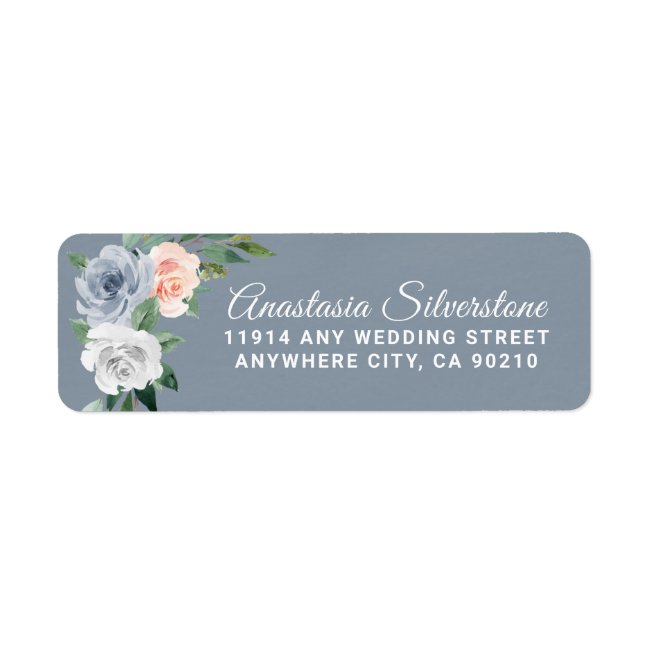 Dusty Blue Gold Blush Pink Peach Floral Wedding Label