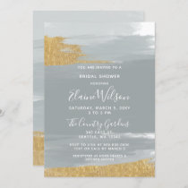 Dusty Blue Gold Calligraphy Bridal Shower Invitation