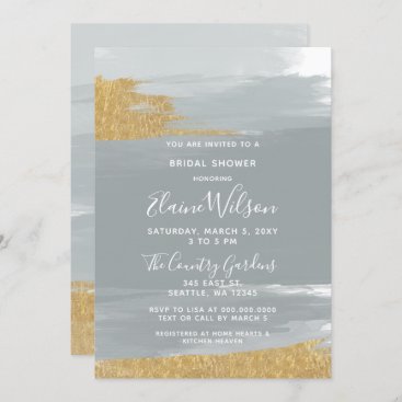 Dusty Blue Gold Calligraphy Bridal Shower Invitation