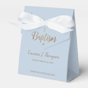 Dusty blue Gold cross baby boy baptism Custom Favor Boxes
