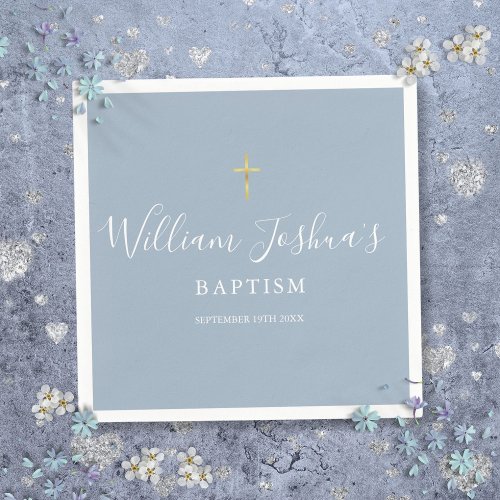 Dusty Blue Gold Cross Baptism Christening
