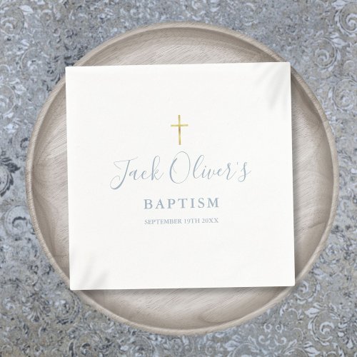 Dusty Blue Gold Cross Baptism Christening