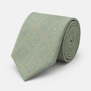 Dusty Blue Gold Diamond Damask Royal Jacquard Neck Tie