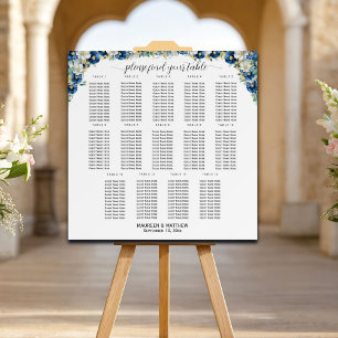 Dusty Blue Gold Floral 14 Tables Wedding Seating Foam Board