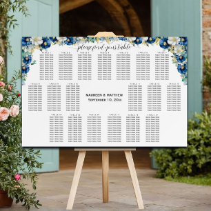 Dusty Blue Gold Floral 19 Tables Wedding Seating  Foam Board