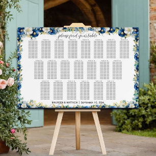 Dusty Blue Gold Floral 21 Tables Wedding Seating  Foam Board