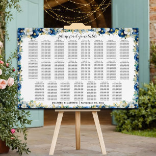Dusty Blue Gold Floral 23 Tables Wedding Seating Foam Board