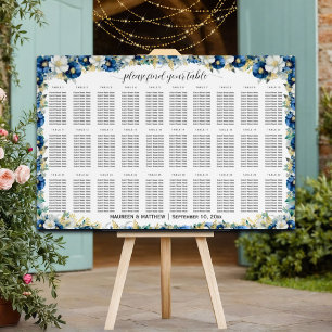 Dusty Blue Gold Floral 30 Tables Wedding Seating Foam Board