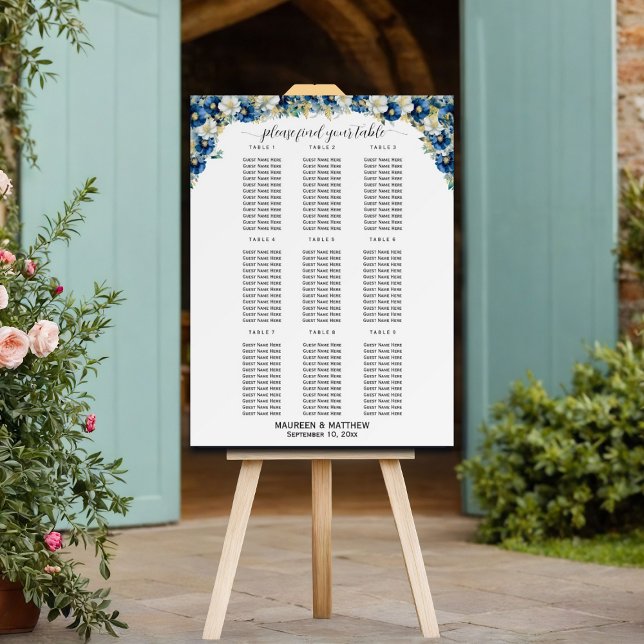 Dusty Blue Gold Floral 9 Tables Wedding Seating   Foam Board (Creator Uploaded)