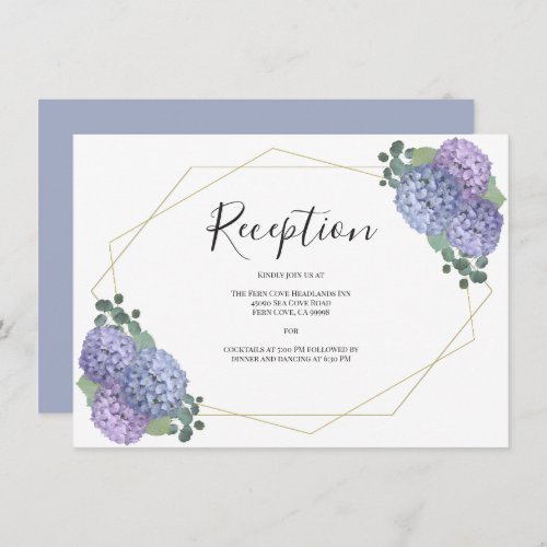 Dusty Blue Gold Floral Geometric Wedding Reception Enclosure Card