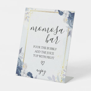 Dusty Blue Gold Floral Wedding Momosa Bar Sign