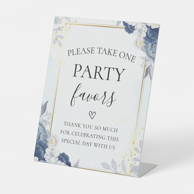 Dusty Blue Gold Floral wedding Party Sign (Front)