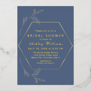 Dusty Blue Gold Foil Bridal Shower Invitation