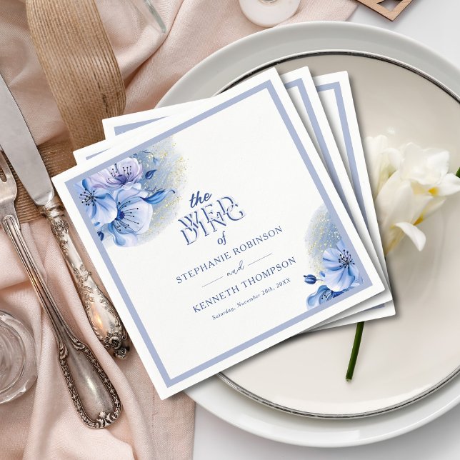 Dusty Blue Gold Glitter Elegant Rustic Wedding Napkins (Creator Uploaded)