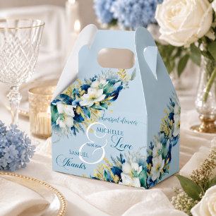 Dusty Blue Gold Glitter Floral Rehearsal Dinner Favor Boxes