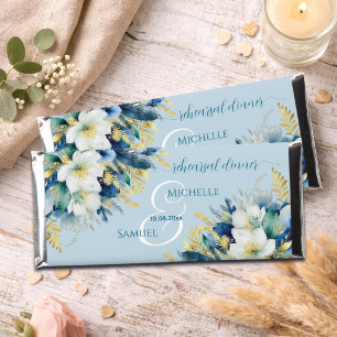 Dusty Blue Gold Glitter Floral Rehearsal Dinner Hershey Bar Favors