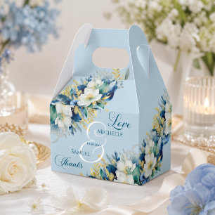 Dusty Blue Gold Glitter Floral Wedding Favor Boxes