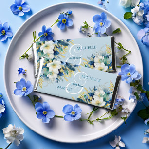 Dusty Blue Gold Glitter Floral Wedding Hershey Bar Favors