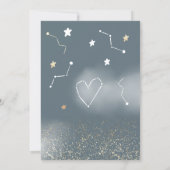 Dusty blue gold glitter over the moon baby shower invitation (Back)