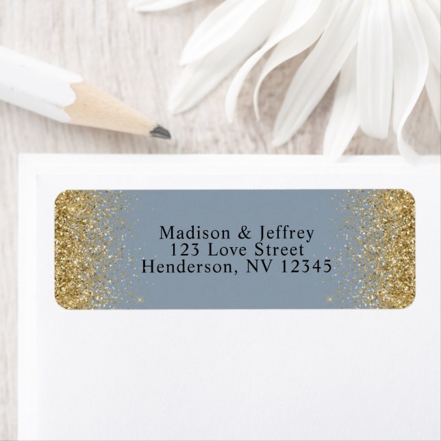 Dusty Blue & Gold Glitter Return Address Label (Insitu)