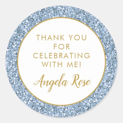 Dusty Blue Gold Glitter Thank You Party Favor Classic Round Sticker