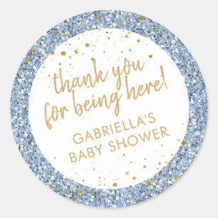 Dusty Blue Gold Glitter Thank You Shower Favor Classic Round Sticker