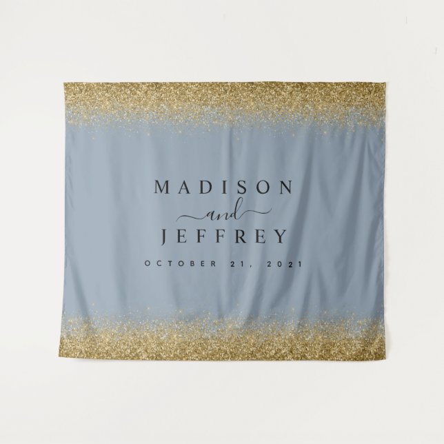 Dusty Blue & Gold Glitter Wedding Backdrop (Front (Horizontal))