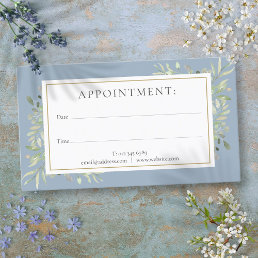 Dusty Blue Gold Greenery Appointment Card