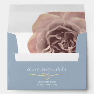 Dusty Blue Gold Heart Floral Wedding Envelope