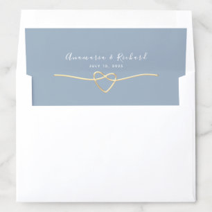 Dusty Blue Gold Heart Wedding Envelope Liner