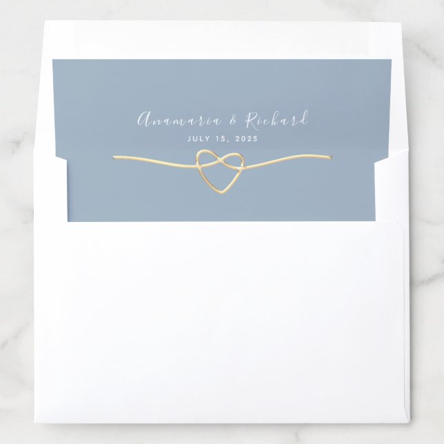 Dusty Blue Gold Heart Wedding Envelope Liner (In Envelope)