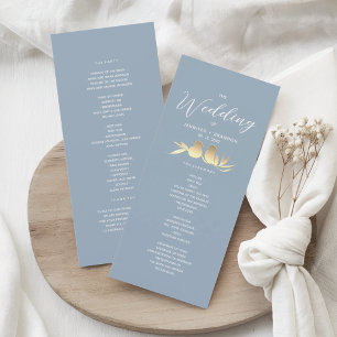 Dusty Blue Gold Lovebirds Wedding Program