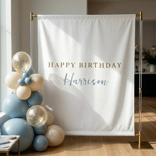 Dusty Blue Gold Minimalist Birthday Party Backdrop