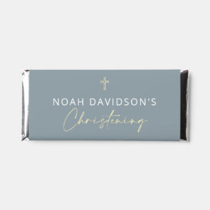 Dusty Blue & Gold Minimalist Boy Christening  Hershey Bar Favors