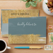 Dusty Blue Gold Minimalist Calligraphy Wedding Envelope (Desk)