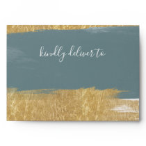Dusty Blue Gold Minimalist Calligraphy Wedding Envelope