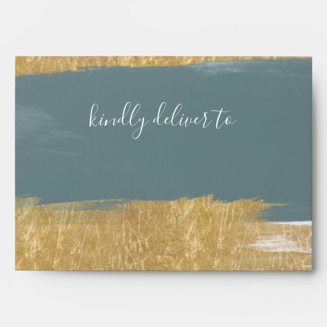 Dusty Blue Gold Minimalist Calligraphy Wedding Envelope (Front)