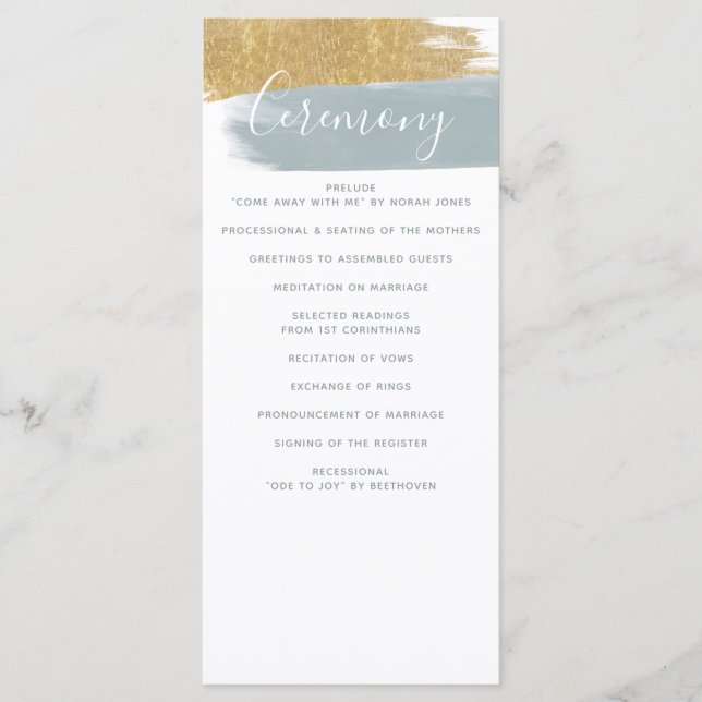 Dusty Blue Gold Minimalist Calligraphy Wedding Program (Front)