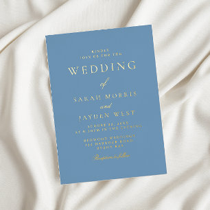Dusty Blue & Gold Modern Wedding Foil Invitation