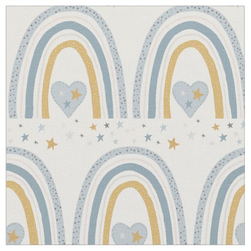 Dusty Blue Gold Muted Rainbow Stars Baby Nursery Fabric