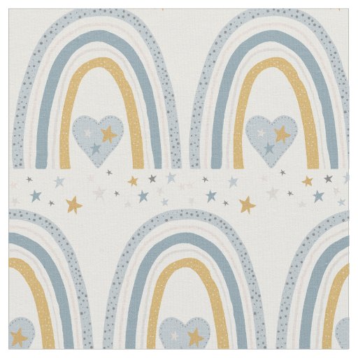 Dusty Blue Gold Muted Rainbow Stars Baby Nursery Fabric