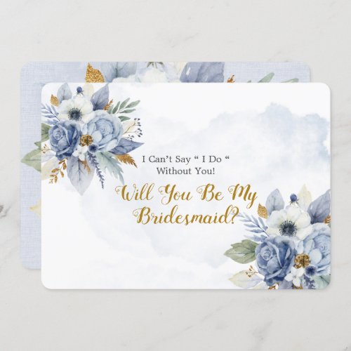 Dusty Blue Gold Peony Will You Be My Bridesmaid In Invitation