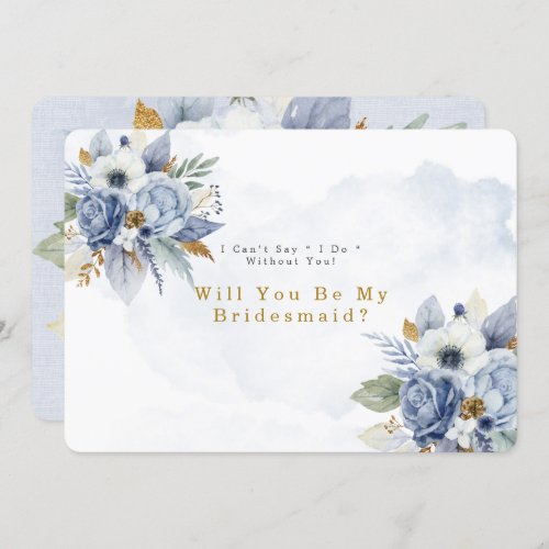 Dusty Blue Gold Peony Will You Be My Bridesmaid  Invitation